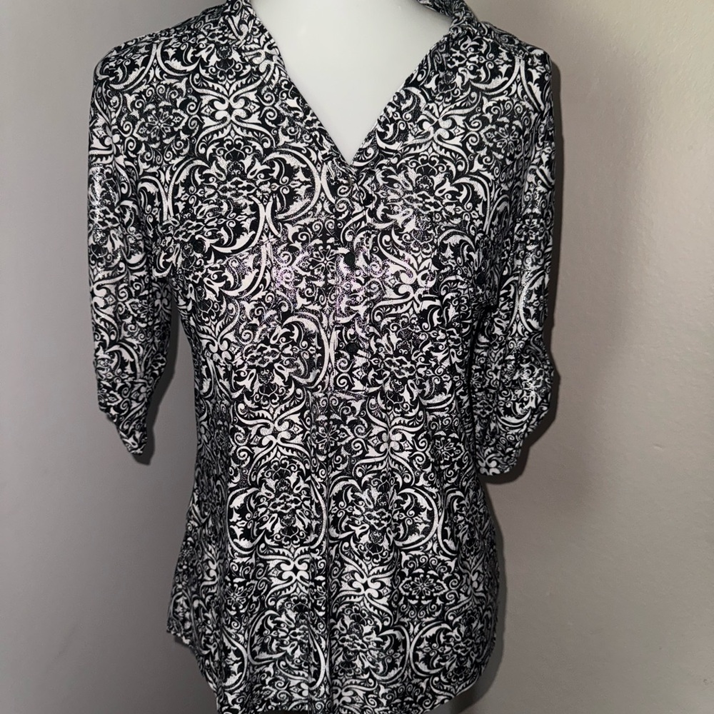 Elegant glitter Black and White Button Down Shirt